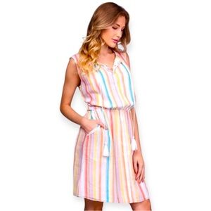 Rainbow Stripe & Metallic Silver Lurex Sleeveless Dress